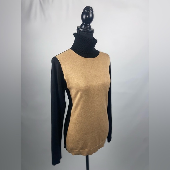 Turtleneck Sweater Colorblock The Limited Medium Longsleeve black and tan - Picture 1 of 12